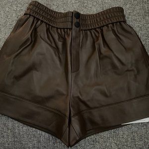 GENUINE LAMB LEATHER HIGH WAISTED SHORTS IN BROWN  - SIZE S/M